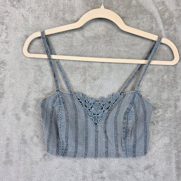 Kimchi Blue Shirt Womens Small Blue Lace Cami Crop Top Smocked Back Strappy - Picture 1 of 10